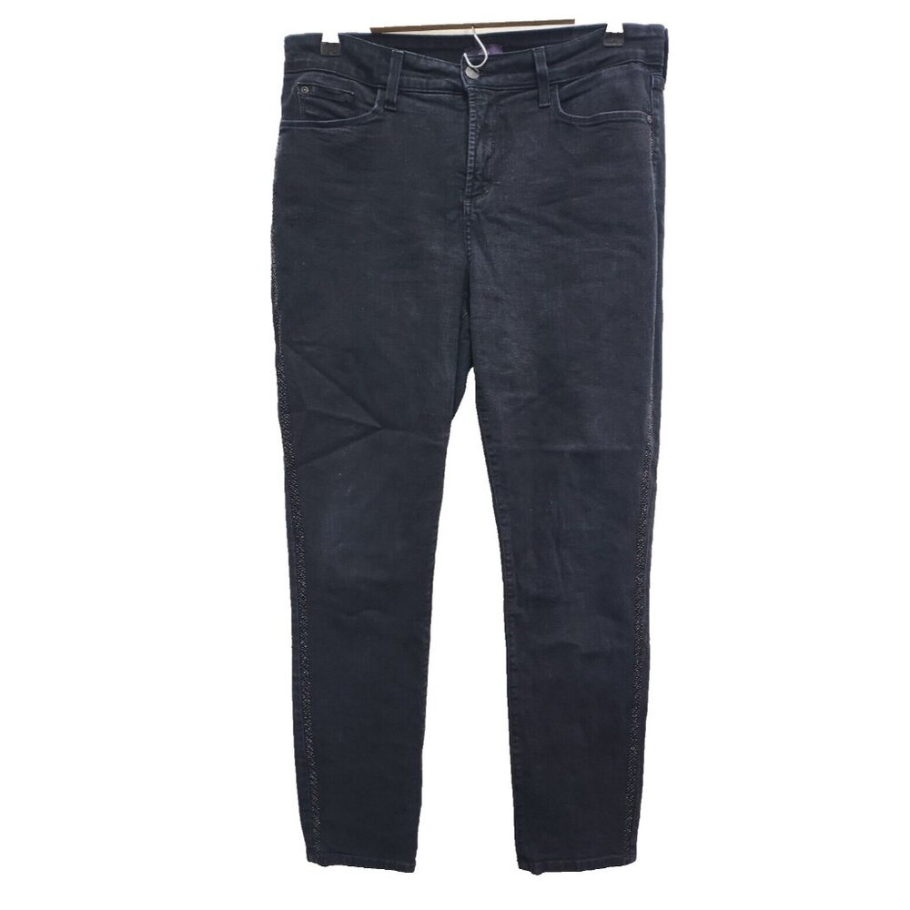 NYDJ Womens Skinny Jeans Size 12 Dark Blue Lift & Tuck Slimming Beaded Leg